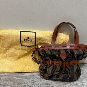 VINTAGE Fendi Pequin Striped Drawstring Bucket Bag